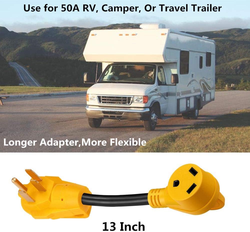 50 Amp to 30 Amp RV Adapter, Heavy Duty, Durable and Safer Plug with an Easier Grip and LED Indicator Light - OMOTOR