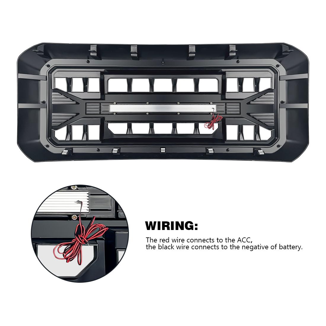 Front Grille Compatible with 2011-2016 F250 F350 F450 F550 Super Duty, Matte Black Front Bumper Grill Guard w/Off-Road Lights - OMOTOR