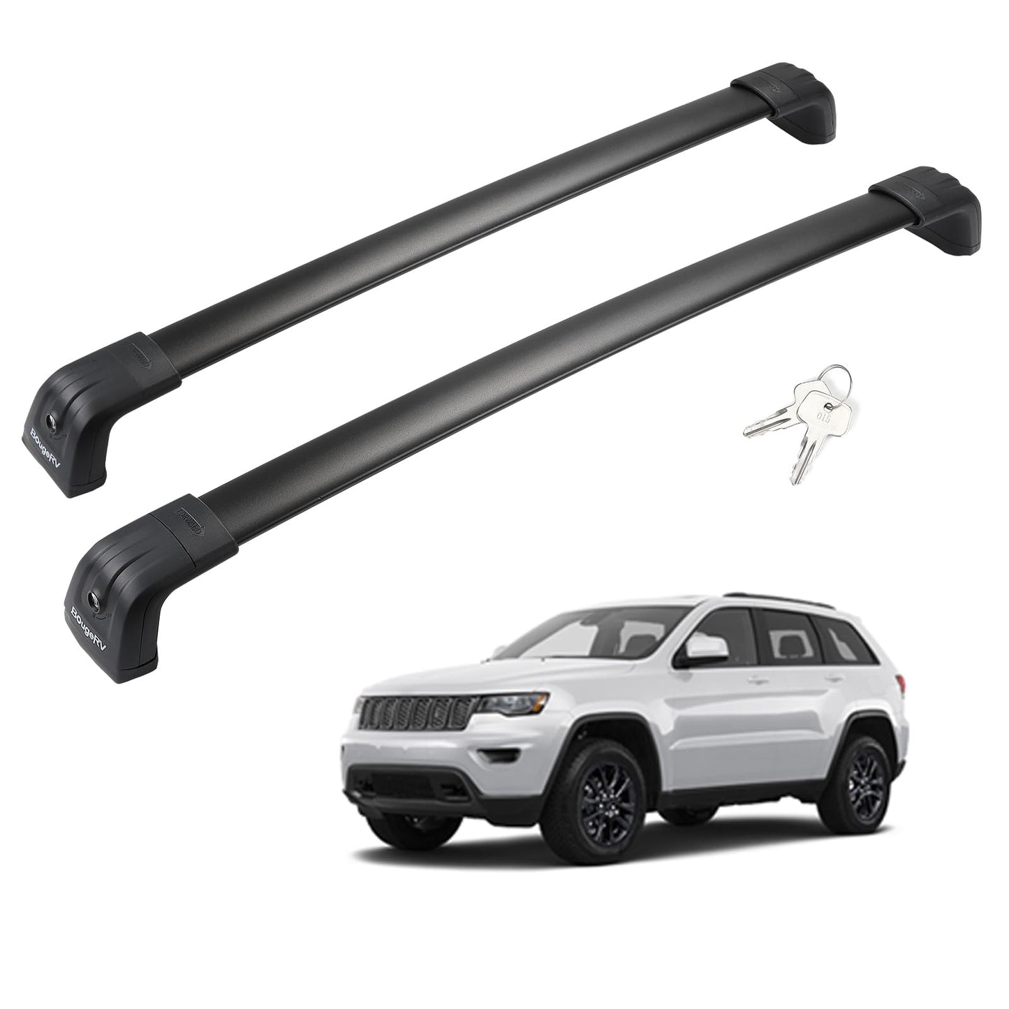 Roof Rack Cross Bars Compatible with Jeep Grand Cherokee Altitude & SRT & Trackhawk with Roof Black Moldings 2011-2022, Aluminum Crossbar Replacement with Lock for Roof Cargo Kayak Skiboard - OMOTOR