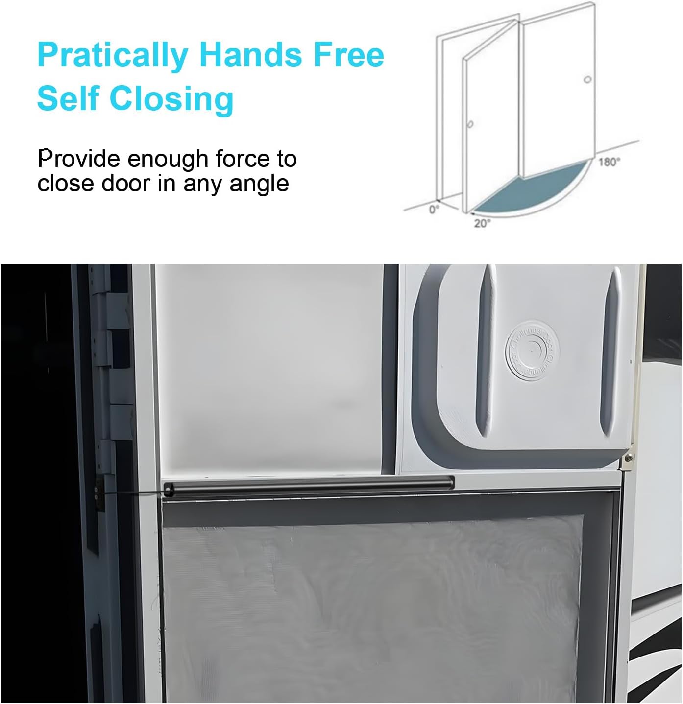 Automatic RV Screen Door Closer Kit Built in Spring for Adjustable Tension - Aluminum Universal Camper Entry Auto Closure Kit - Trailer Must Haves Self-Closing Accessory 17"x0.9"