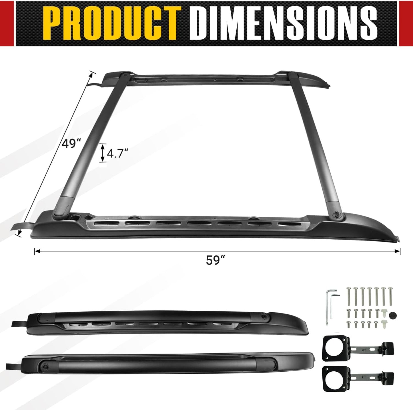 Roof Rack Cross Bar Fit for Toyota Tacoma 2005-2023 Rooftop Side Rails 150LBS Heavy Duty Aluminum Crossbars for Kayak, Surfboard, Canoe, Bike, Luggage & Cargo Carrier