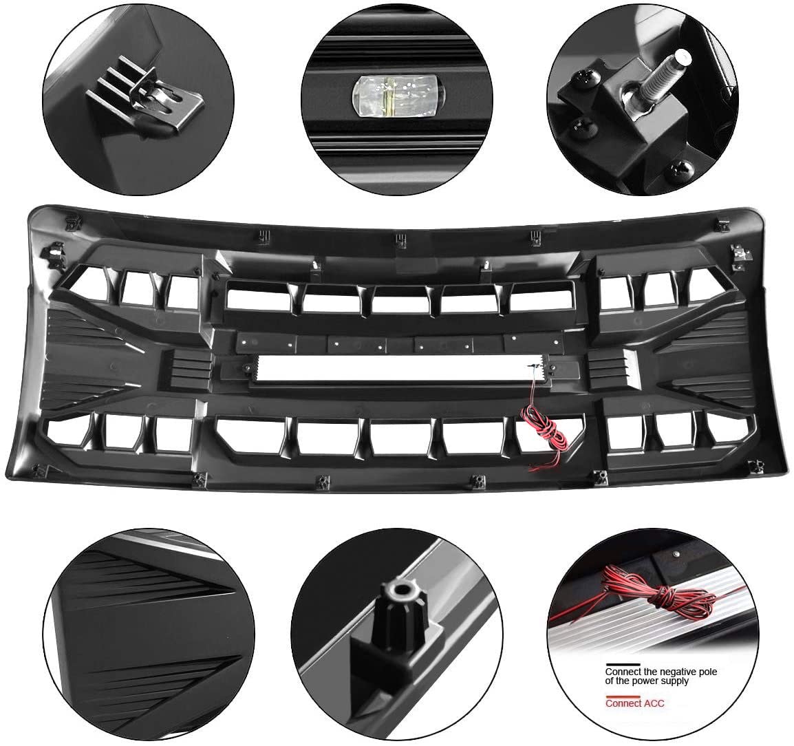 Front Grill Replacement for F150 2009-2014, Matte Black Front Bumper Grille w/Off-Road Lights - OMOTOR