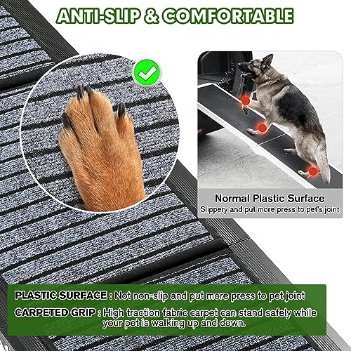 71"/67"/63" Large Dog Car Ramp,Folding Dog Ramp for Stairs with Anti-Slip Rug Surface,Pet Ramp for Dogs to Get Into a Car,SUV & Trucks,Dog Ramps for Large Medium Small Dogs Up to 250Lbs - OMOTOR