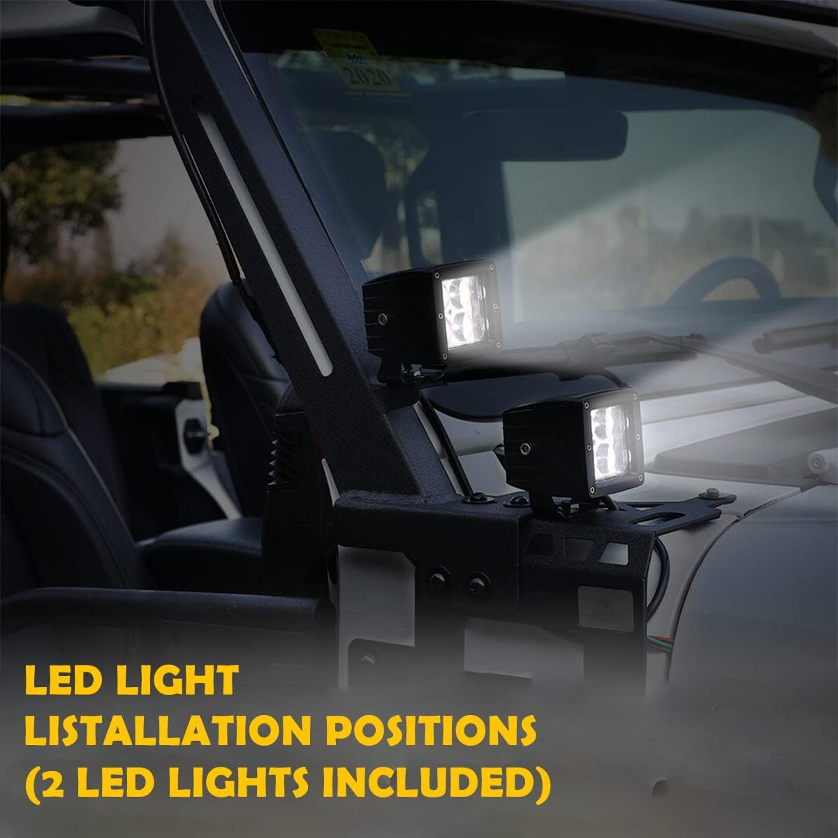 50 - 52 inch A-Pillar LED Light Bar Windshield Mount Brackets for Jeep 2018-2025 Wrangler JL JLU Umlimited, 2019-2025 Gladiator JT, Hawkley Light Bar Mounting Bracket with 2X 4 inch LED Spot Light