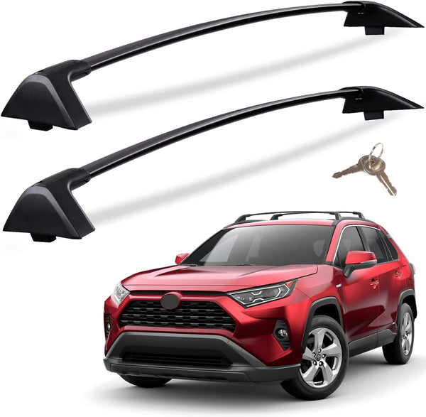 260lbs Roof Racks Cross Bars Fit for Toyota RAV4 2019-2024 Accessories, Aluminum Heavy Duty Crossbars Anti-Theft Lockable Metal Black (Not for Adventure/TRD Off-Road/Hybrid Woodland Edition) - OMOTOR