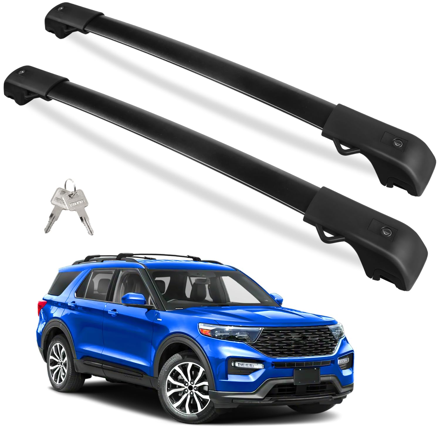 220lbs Roof Rack Cross Bars Compatible with Ford Explorer 2020-2024, Heavy Duty Aluminum Anti-Theft Lockable Metal Lock Roof Rails Crossbars Rooftop Cargo Bars Luggage Racks Carrier - OMOTOR