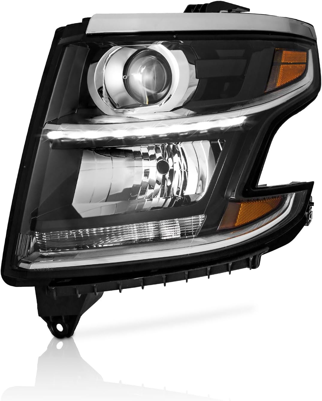 Headlights for 2015-2020 Chevy Tahoe/Suburban & 2016-2019 Chevy 3500HD - Chrome/Black Housing with Amber Reflector - OMOTOR