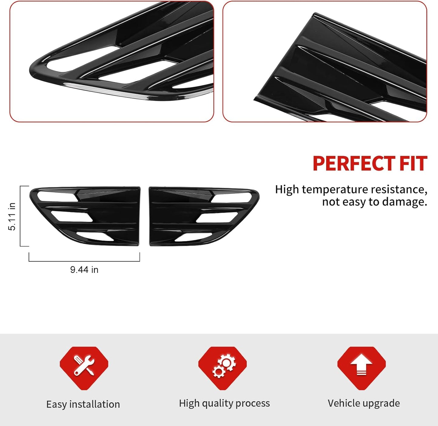 Jimen Fit for Ford F-150 SVT Raptor 2009-2014, 2PCS Car Side Fender Vent Cover Trim (Black)
