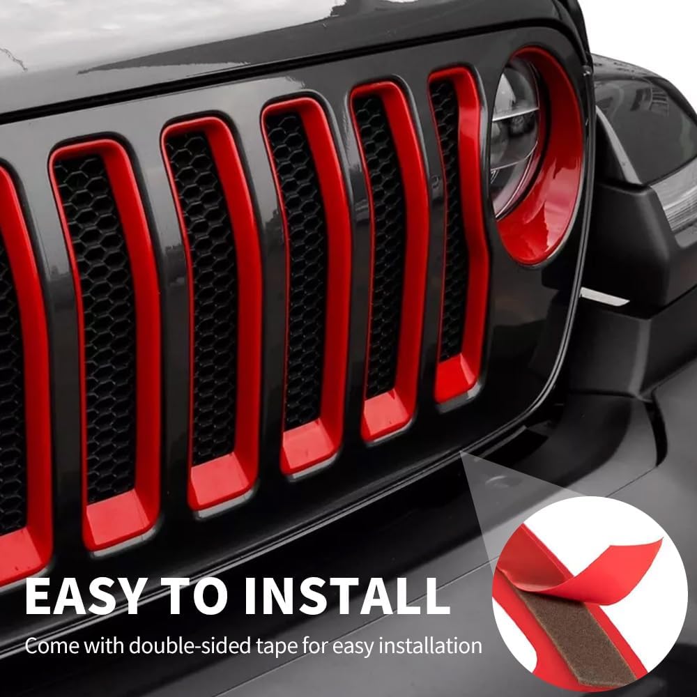 MAXDOM Grille Inserts Headlight Covers Set Fits for Jeep (2018-2023) Wrangler JL JLU (Red, Sport/Sport S)