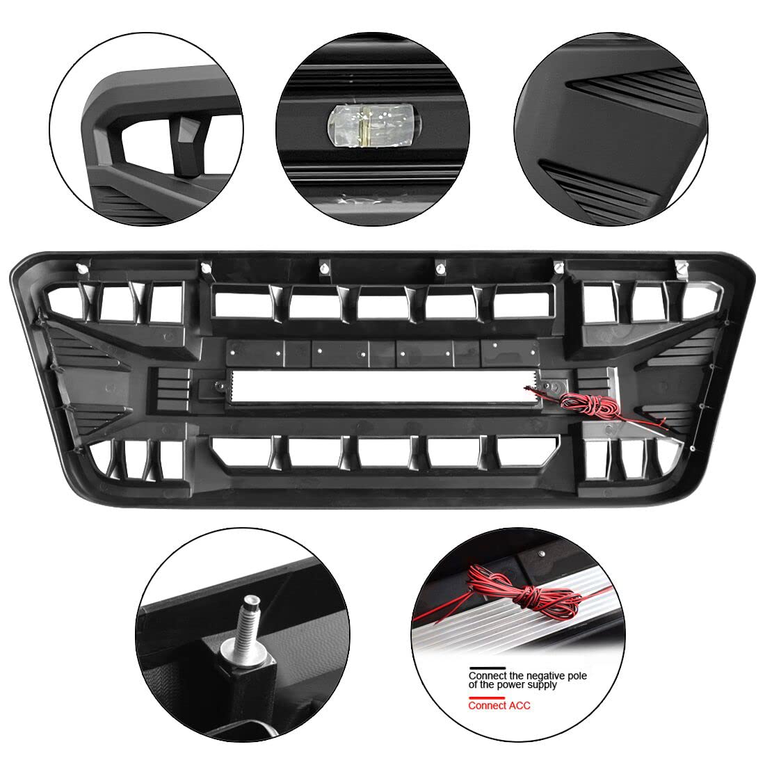 Front Grill Replacement for F150 2004-2008, Matte Black Front Bumper Grille w/Off-Road Lights - OMOTOR