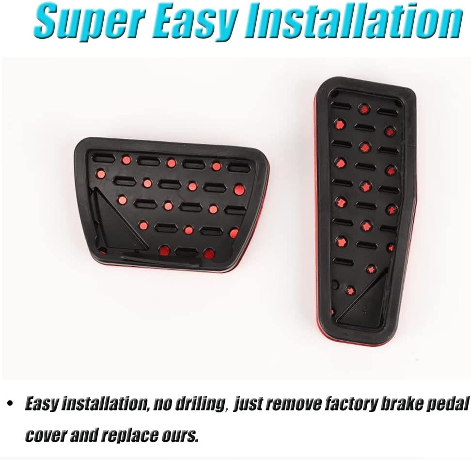 For Jeep Wrangler JL 2018-2023/Gladiator JT2020-2023 2PCS Aluminum Anti-Slip No Drilling Brake and Gas Accelerator Pedal Pad Cover Foot Pedal Pads Kit Interior Decoration Accessories(RED) - OMOTOR