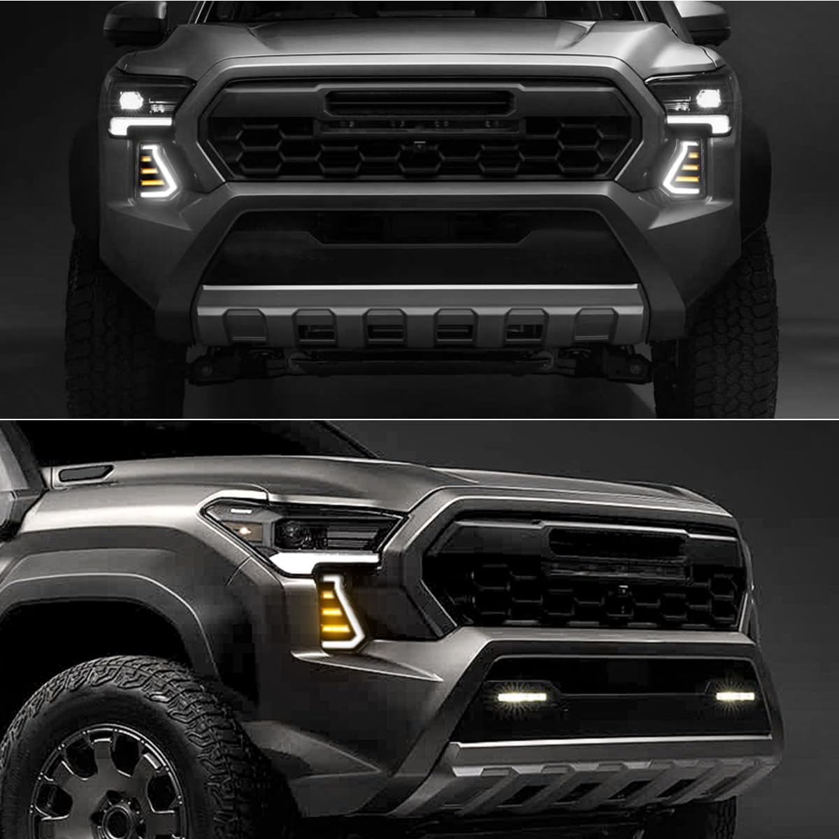 LED Daytime Running Lights White DRL Compatible with Tacoma 2024 2025, With Amber Sequential Turn Signal Lights Front Bumper Fog Lights Kit Tacoma Accessories