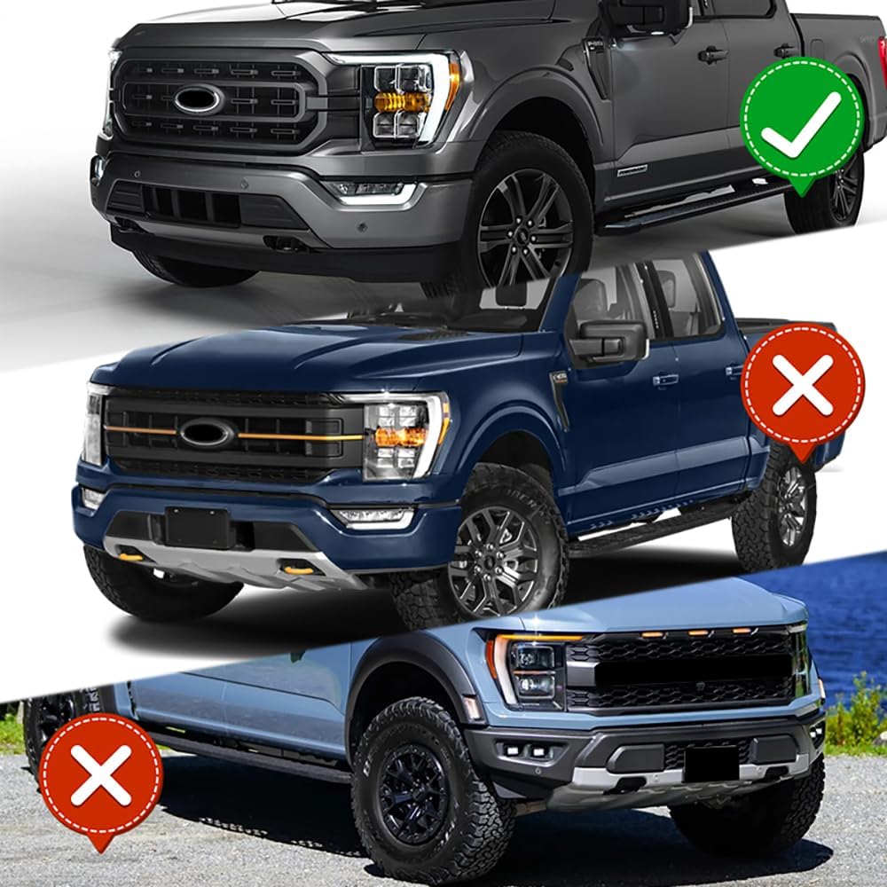 Front Bumper Lip fit for Compatible with Ford F-150 F150 (2021-2023), Front Lip Spoiler Air Chin Body Kit Splitter, Matt Black ABS, 2022, LED Sequential Running Lights, STP-Style