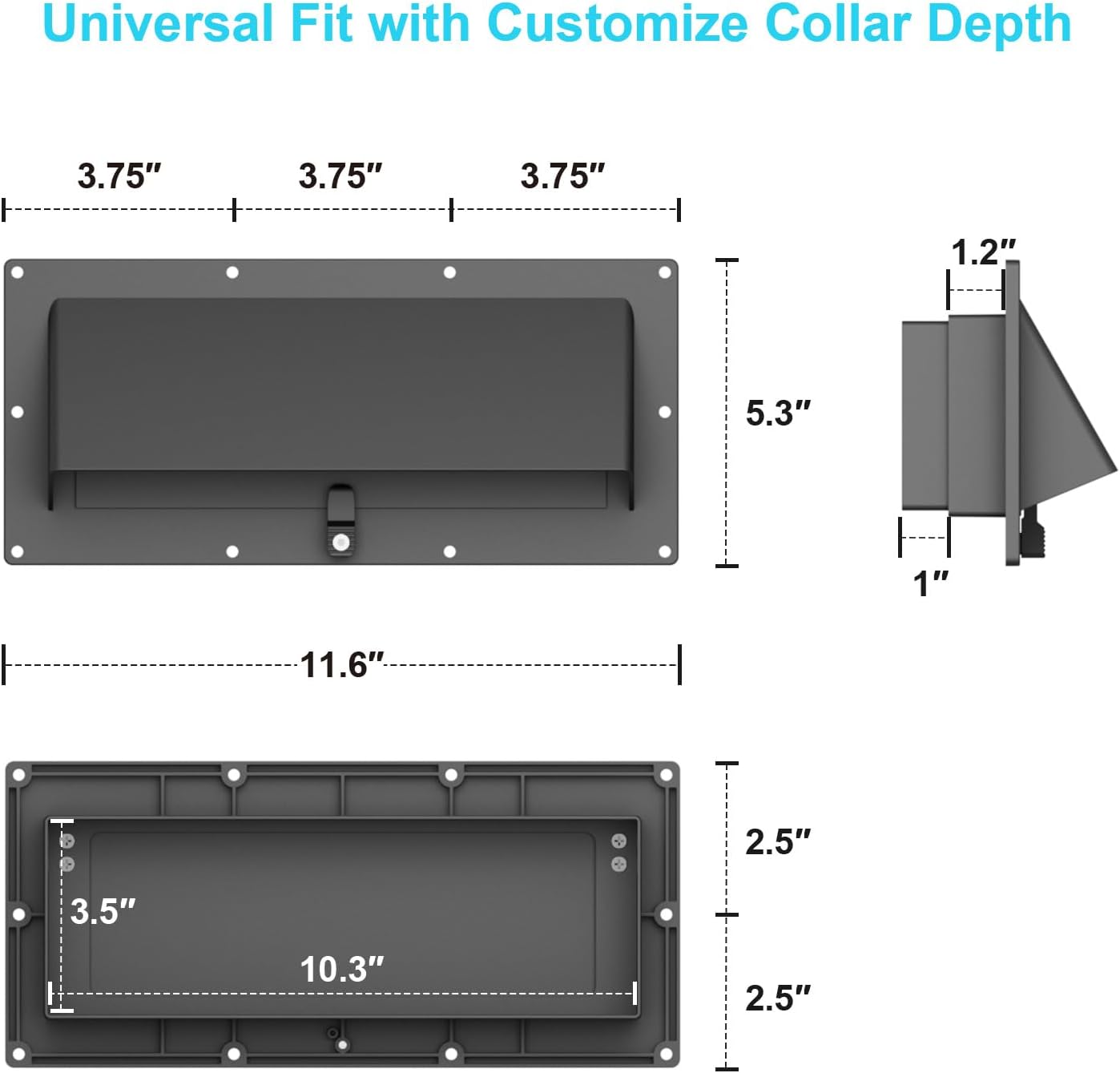 Aluminum RV Exhaust Range Hood Vent Cover with Adjustable Collar Depth Locking Damper - Camper Stove Microwave Exterior Sidewall Ventilation Replacement Kit for Trailer Motorhome (Black)
