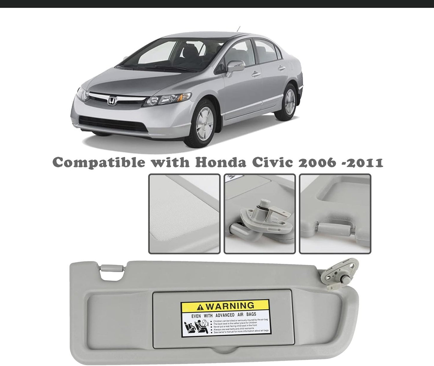 Left Driver and Right Passenger Side Sun Visor Gray Compatible with Honda Civic 2006 2007 2008 2009 2010 2011 Replaces # 83280-SNA-A01ZC 83230-SNA-A01ZC - OMOTOR