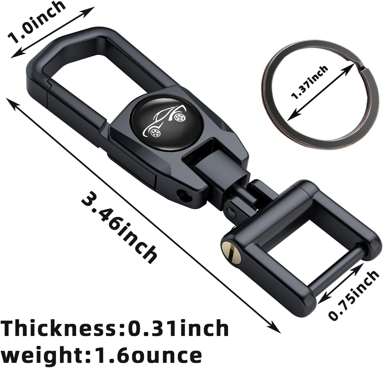 Metal Car Keyring Keychain Replacement,Car Key Chain Key Ring for Car Key Fob,Car Key Fob Accessory Men Women,Black