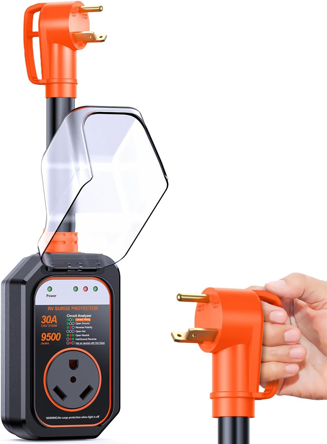 RV Surge Protectors 30/50 Amp RV Circuit Analyzer, Full Protection(8000/9500 Joules), RV Adapter Plug for Camper(Orange) - OMOTOR