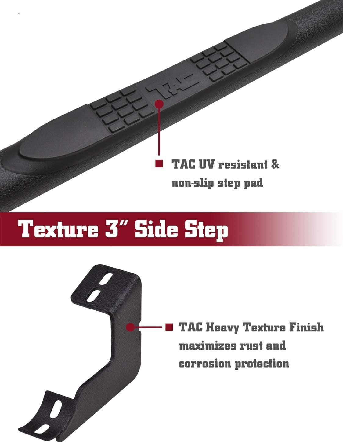 TAC 3” Texture Black Side Steps Running Boards Fit 2021-2024 Ford Bronco 4 Door (Not for Bronco Sport) SUV 3” Texture Black Side Bars Nerf Bars Off Road Accessories (2pcs)