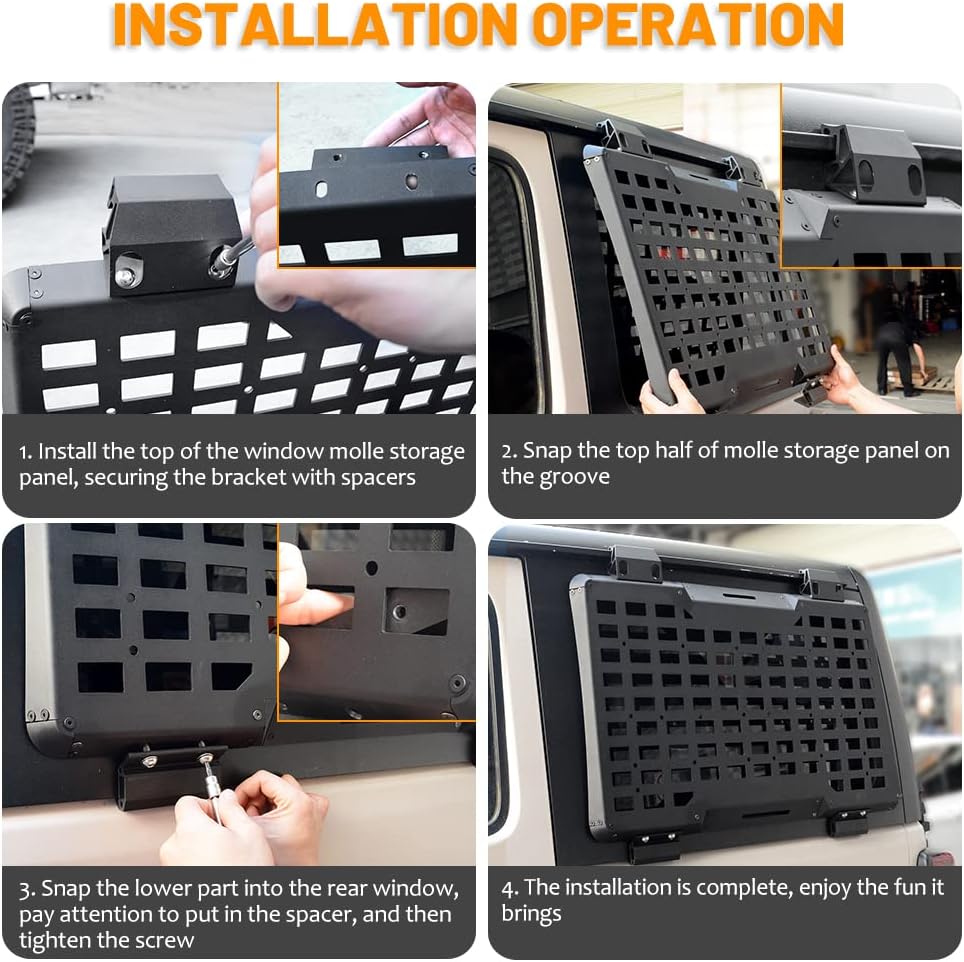 FURYENGRAVER Rear Window Storage Molle Panel Flank Kit Rear Window Protective Decoration for Jeep Wrangler 2018-2025 JL 4 Doors
