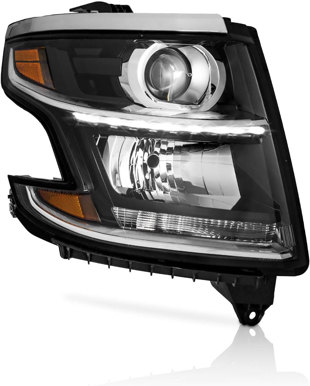 Headlights for 2015-2020 Chevy Tahoe/Suburban & 2016-2019 Chevy 3500HD - Chrome/Black Housing with Amber Reflector - OMOTOR