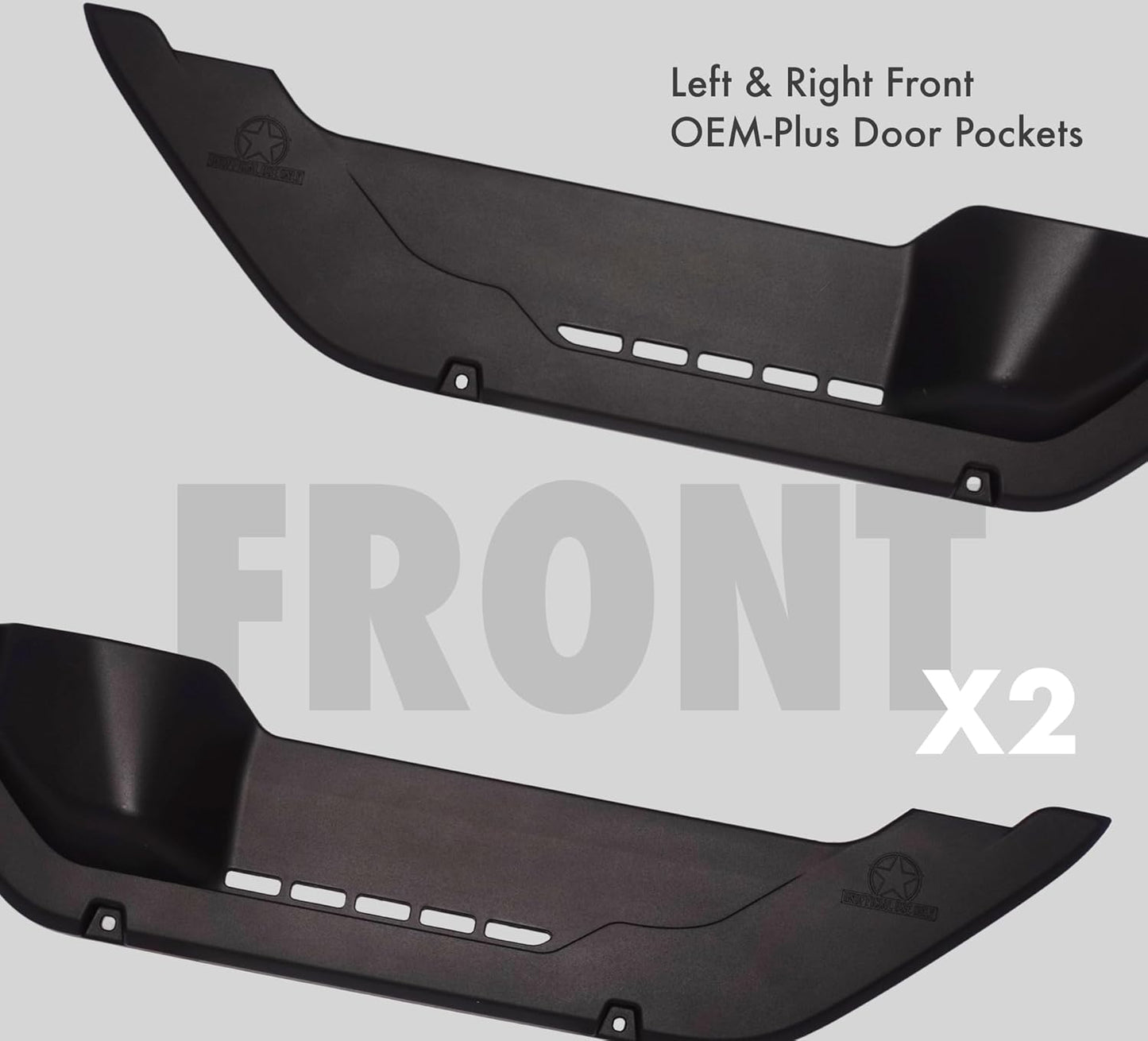 OEM-Plus Front Door Only Pockets for MY2018-2025 Jeep Wrangler JL, JLU, JT Gladiator | Electric Seat Compatible | Made in USA (2 Door)