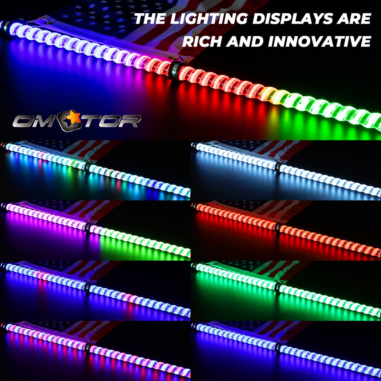 2PCS  LED White Fantasy Whip Lights Spiral RGB Chase Light with White Surrounding Light Strip