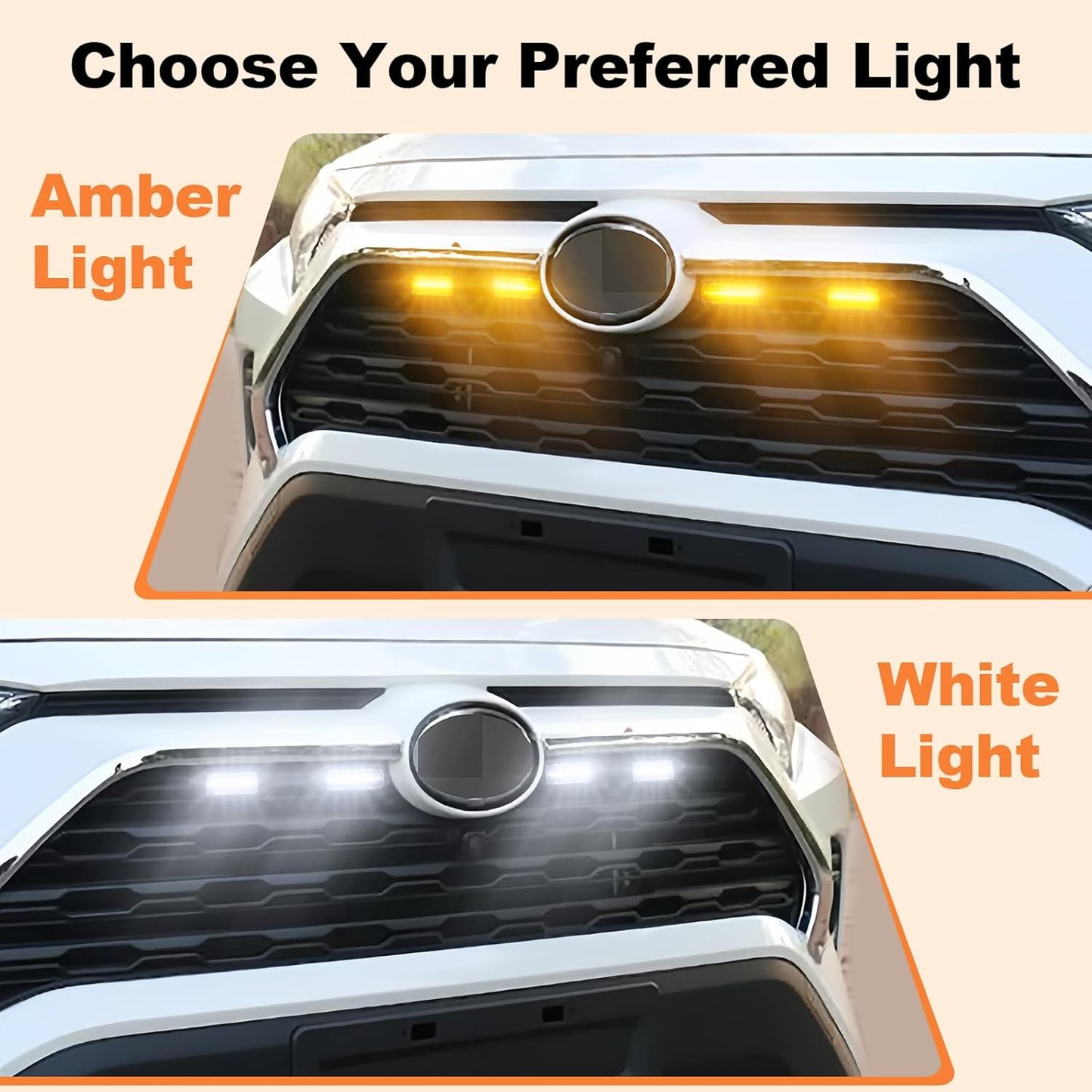 Front Grill Lights for 2019-2024 Toyota RAV4 Hybrid LE SE XLE XSE Limited LED Grille Lights for 5th Gen RAV4 Accessories (RAV4-Amber)