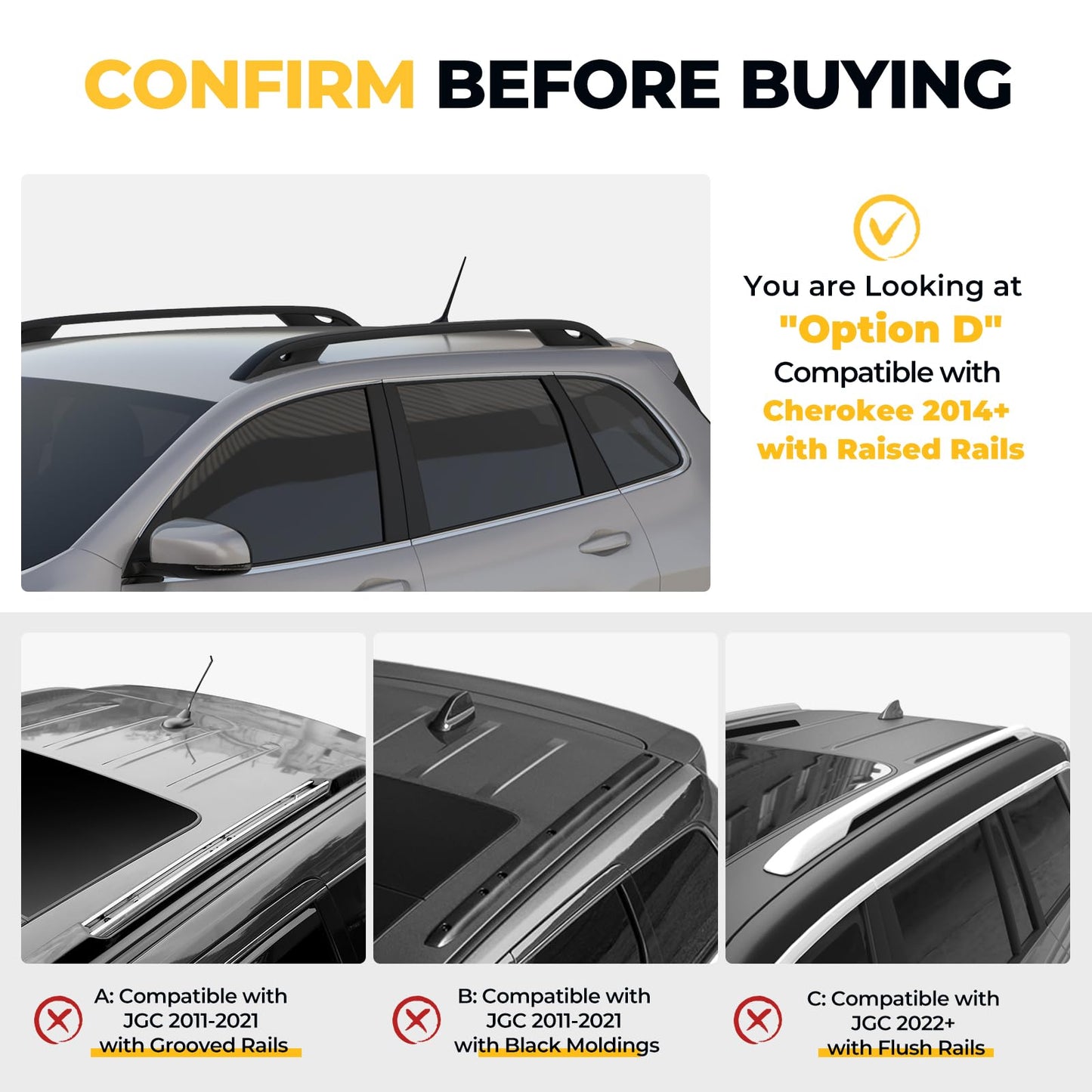 Roof Rack Cross Bars Compatible with Jeep Grand Cherokee Altitude & SRT & Trackhawk with Roof Black Moldings 2011-2022, Aluminum Crossbar Replacement with Lock for Roof Cargo Kayak Skiboard - OMOTOR