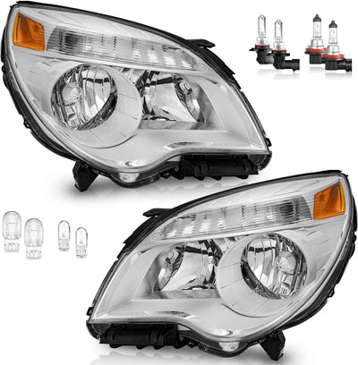 Headlight for 2010-2015 Chevy Equinox - Chrome Housing with Amber Reflector, Headlamp Replacement