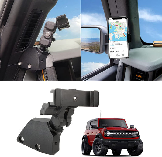Dashboard Left Side Phone Holder Mount, Anti-Shake Stabilizer Custom Adjustable Cell Phone Holder for Ford Bronco Accessories 2021 2022 2023