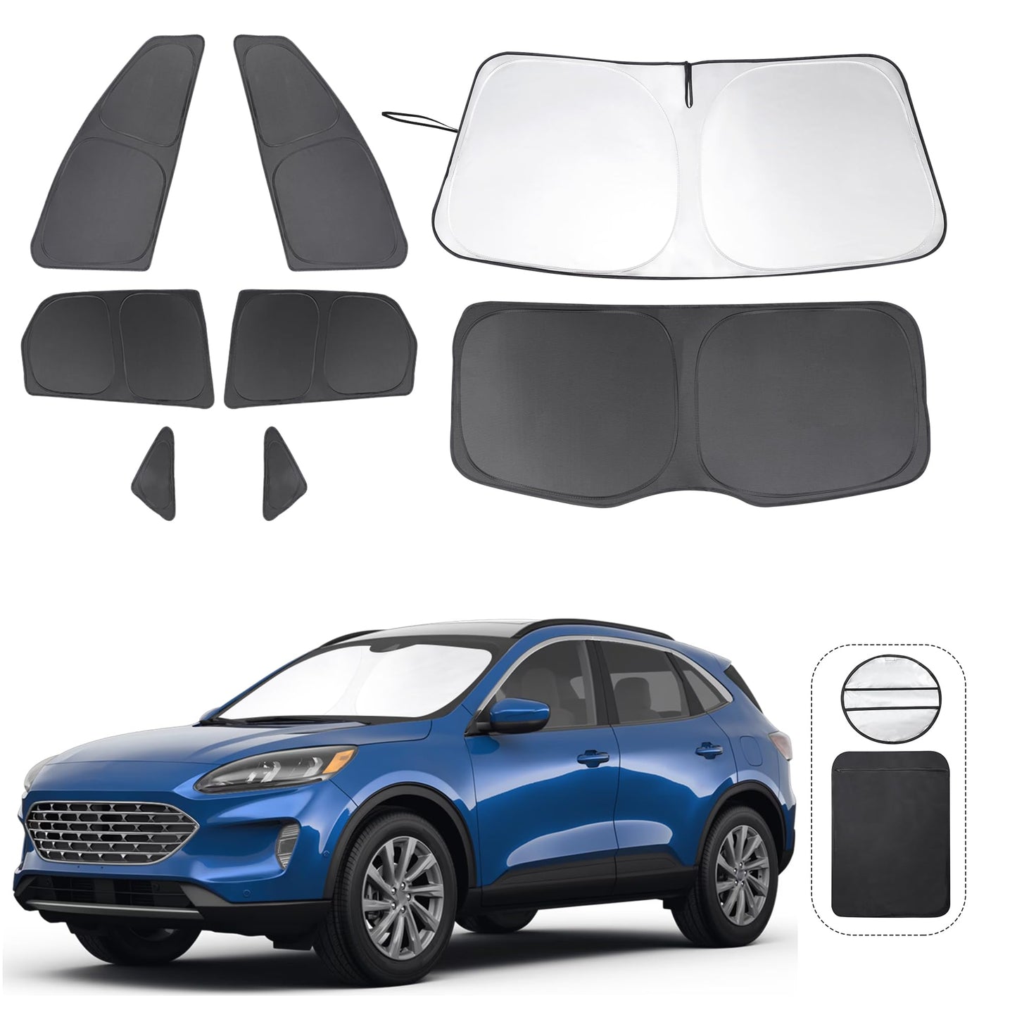 5PCS Windshield Sun Shade Custom Fit for 2021-2024 2025 Ford Bronco Accessories(Not for Bronco Sport) Foldable Sunshade Side Rear Window Shade Cover Full Set Privacy Protection