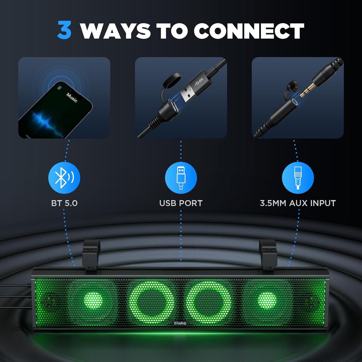 25 Inch UTV Sound Bar, ATV SoundBar Bluetooth with RGB Lighting, Amplified Powersports SXS Sound Bar, Waterproof Golf Cart Sound Bar, UTV Speakers Compatible with Polaris RZR Can-Am - OMOTOR