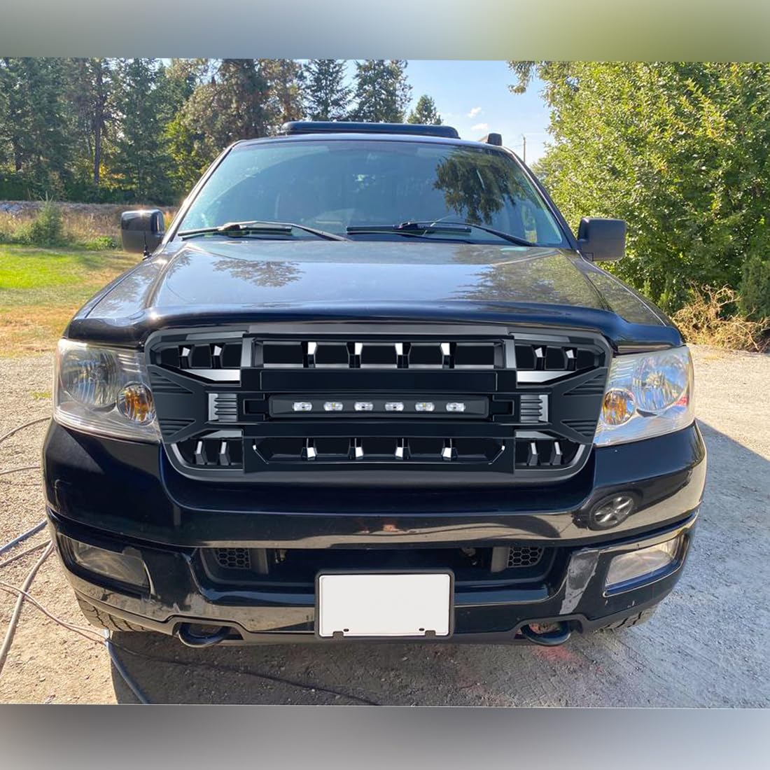 Front Grill Replacement for F150 2004-2008, Matte Black Front Bumper Grille w/Off-Road Lights - OMOTOR