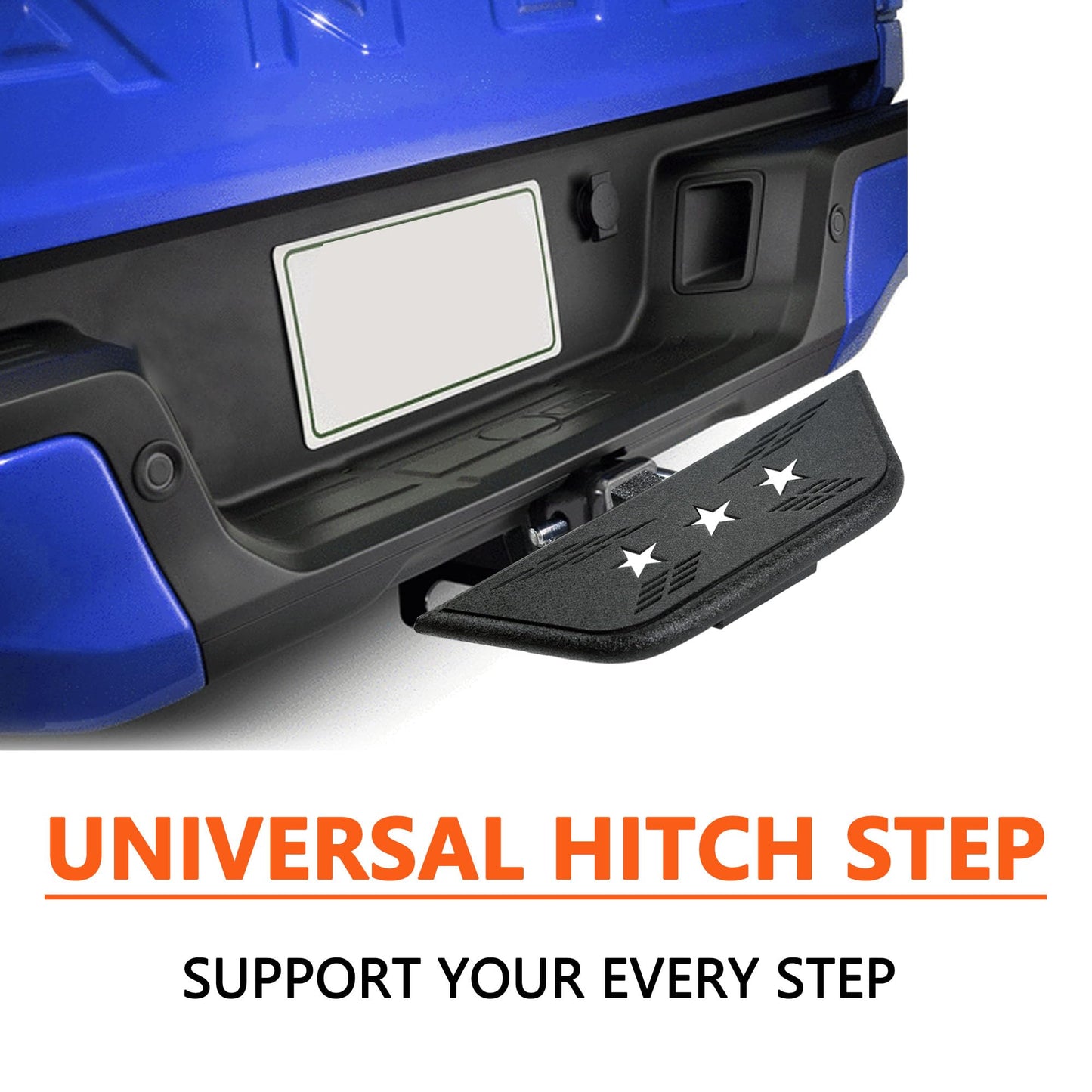 Towing Hitch Steps for 2" Hitch Receiver, Rear Trailer Hitch Bumper Guard Protector Universal Black Hitch Step Bar for Pickup Truck SUV - OMOTOR