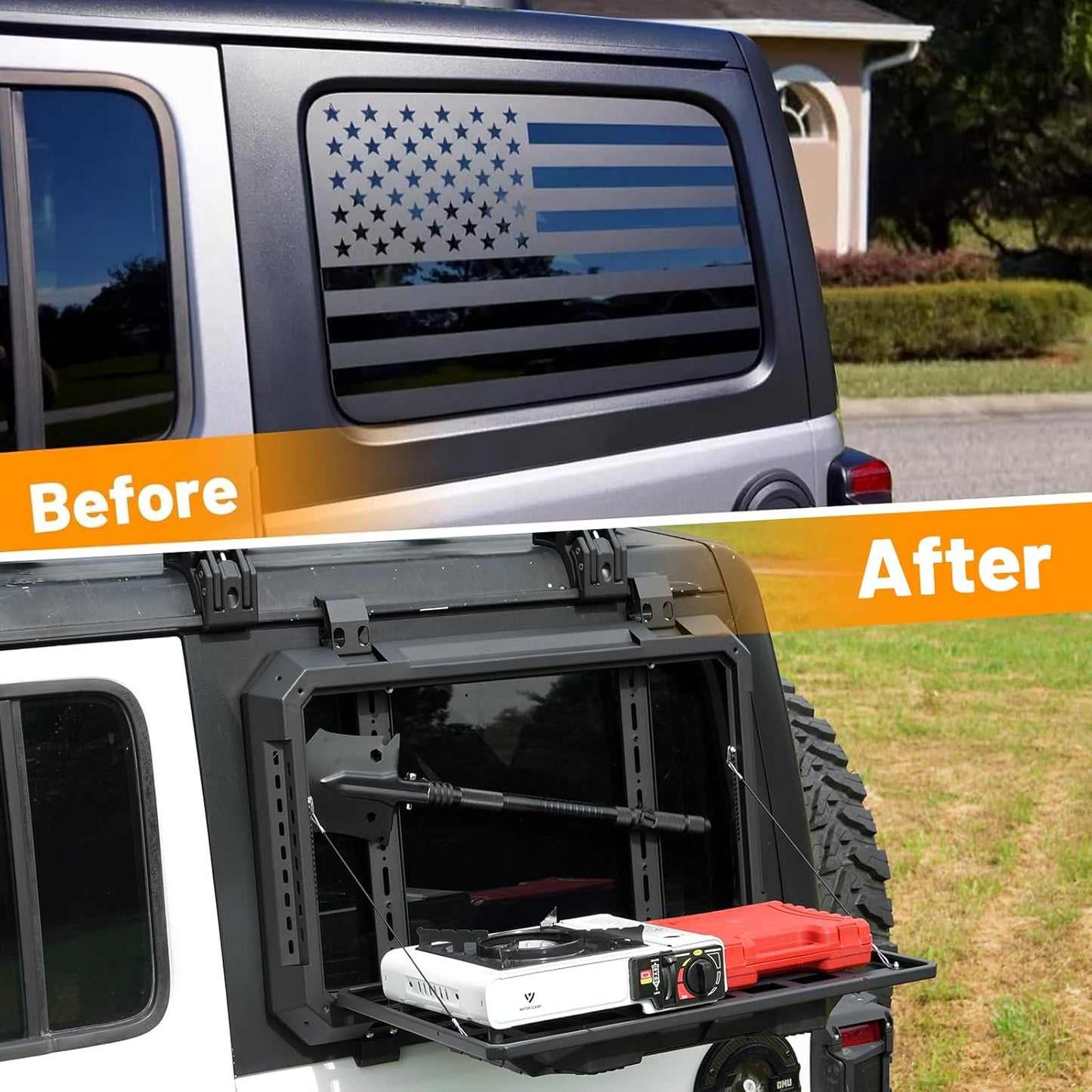 Rear Window Storage Table Molle Panel Flank Kit Rear Foldable Window Shelf for Jeep Wrangler 2018-2025 JL 4 Doors