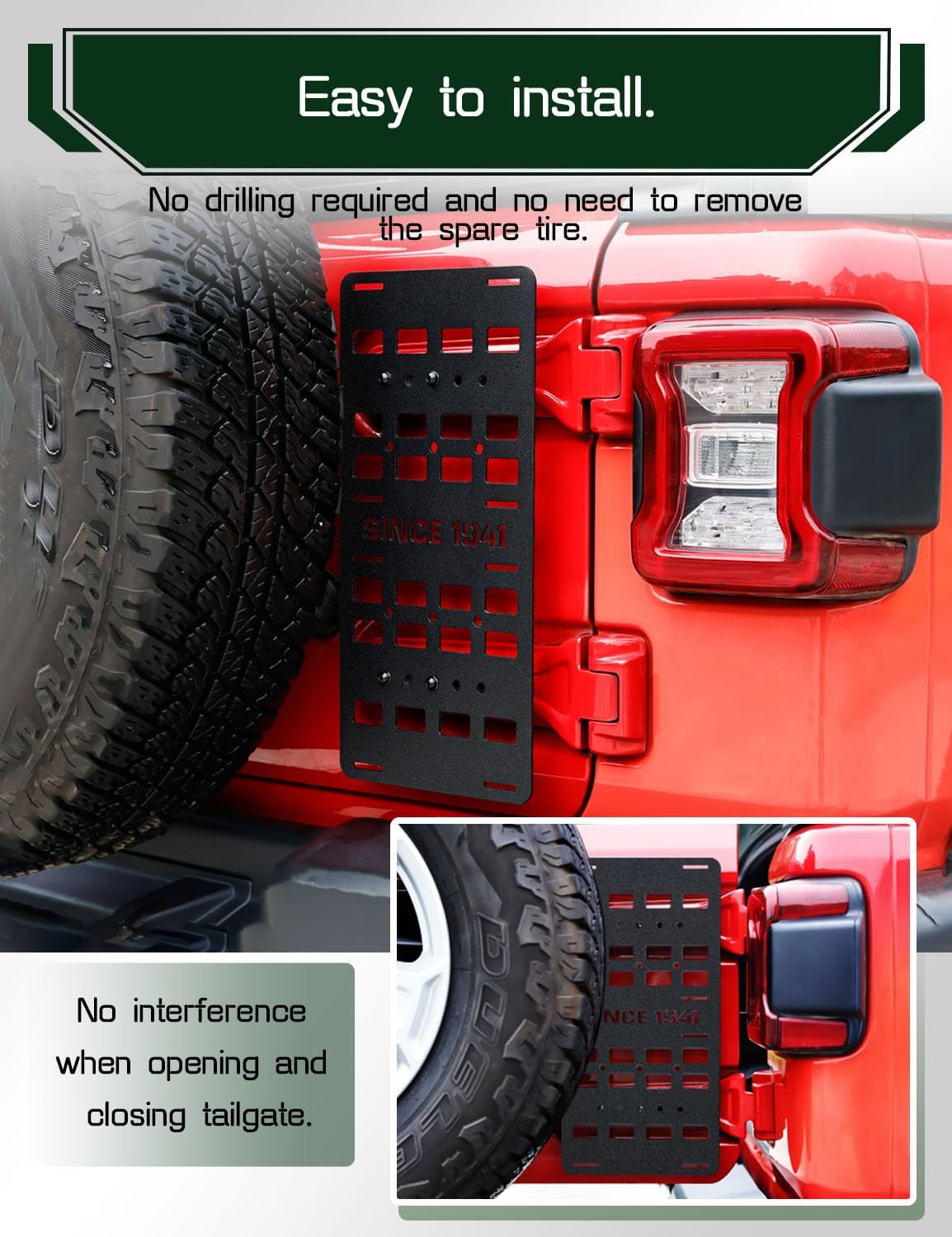 JROAD Rear Door Tailgate Molle Panel Fit for Jeep Wrangler JL JLU 2018-2024 Unlimited Sahara Rubicon Freedom Sport 2/4 Door Tailgate Exterior Storage Shelf Molle Panel (Exclude 2020-2022 Gladiator JT)