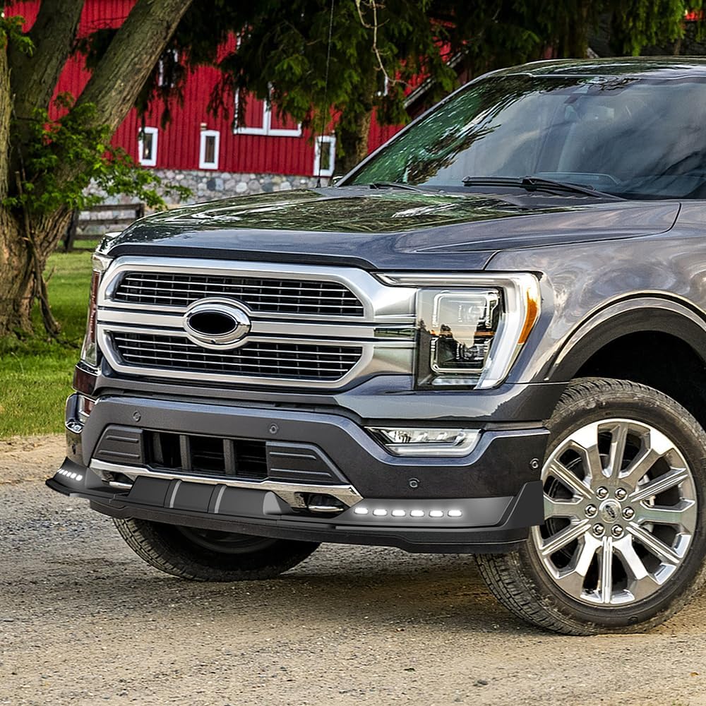 Front Bumper Lip fit for Compatible with Ford F-150 F150 (2021-2023), Front Lip Spoiler Air Chin Body Kit Splitter, Matt Black ABS, 2022, LED Sequential Running Lights, STP-Style