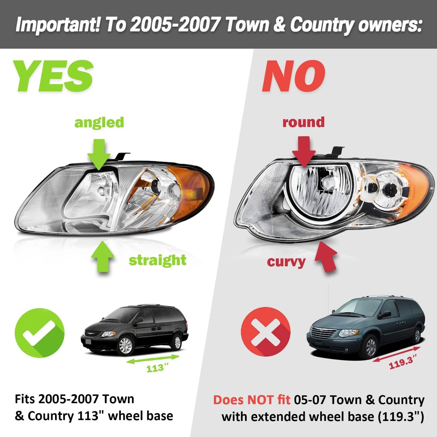 Headlight Assembly for 2001-2020 Dodge Grand Caravan & Chrysler Town & Country - Compatible with 2001-2003 Chrysler Voyager, Left & Right Replacement - OMOTOR