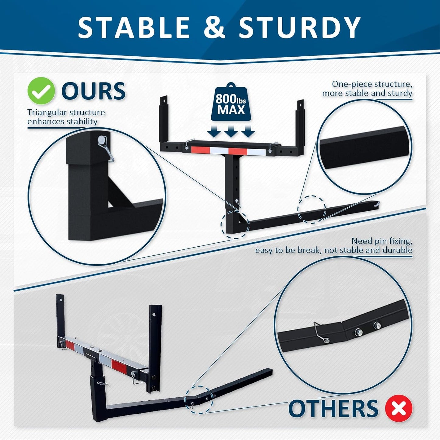Truck Bed Extender, 2 in 1 Design Foldable Pick Up Truck Bed Hitch Mount Extension Rack ,800lbs Load Capacity - OMOTOR