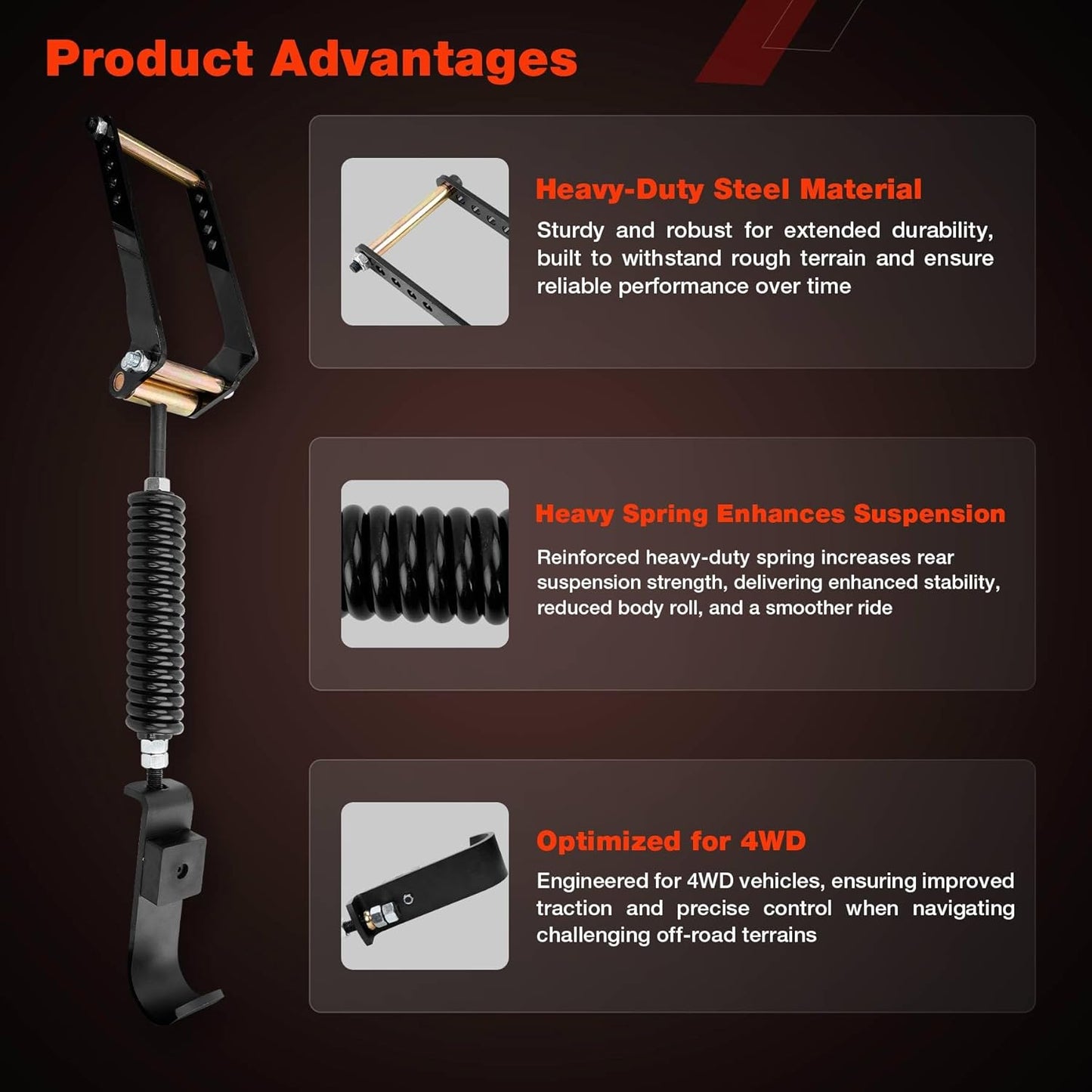 3611-YHD Rear Leaf Spring Suspension Heavy Duty Kit Compatible with 2009-2025 Ford F150 4WD - 2-3" Lift- Suspension Enhancement for Towing & Off-Road
