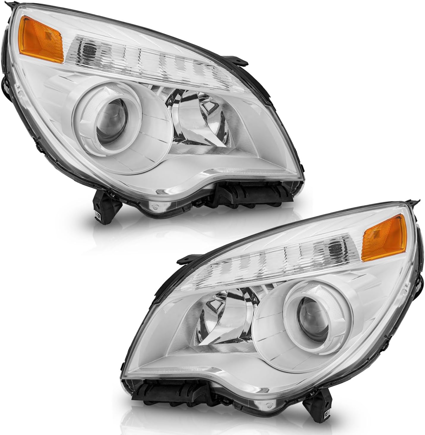 Headlight for 2010-2015 Chevy Equinox - Chrome Housing with Amber Reflector, Headlamp Replacement - OMOTOR