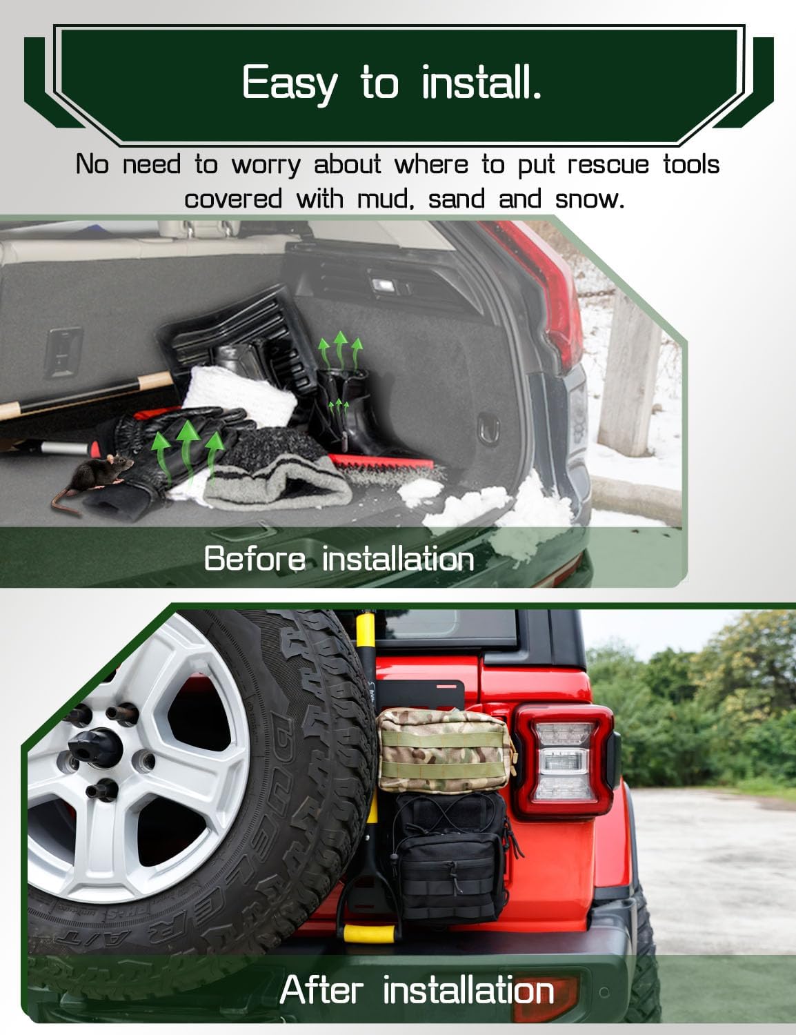 JROAD Rear Door Tailgate Molle Panel Fit for Jeep Wrangler JL JLU 2018-2024 Unlimited Sahara Rubicon Freedom Sport 2/4 Door Tailgate Exterior Storage Shelf Molle Panel (Exclude 2020-2022 Gladiator JT)