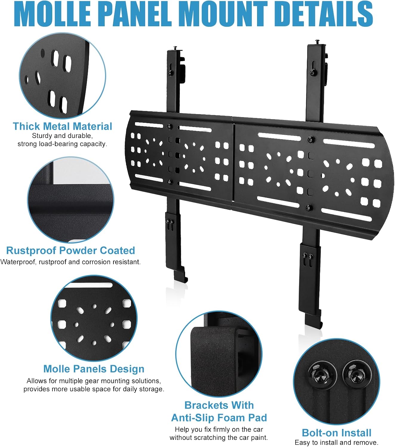 Rear Window Storage Molle Panel Kit Fits for 2018-2025 Jeep Wrangler JL Accessories, Cargo Bracket Mounting Plate for Recovery Traction Boards Mount Gas Can Mount, Wrangler JL Storage Solution