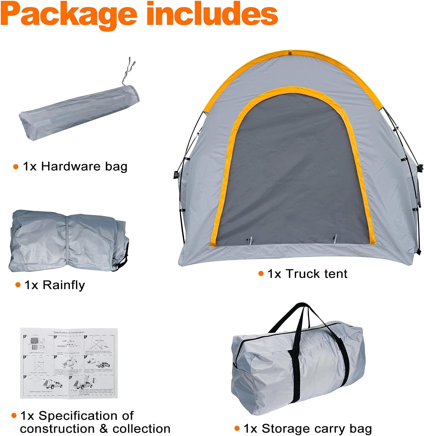 Pickup Truck Bed Camping Tent, Gladiator Truck Bed Tent with Removable Rainfly and Carrying Case, 5-5.5ft Bed - OMOTOR