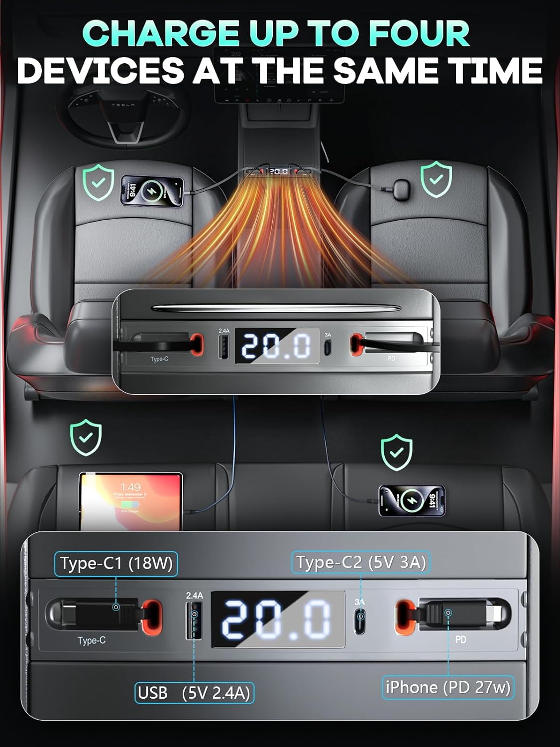 USB Hub for Tesla Model 3 Model Y 2021 - 2024 (Not Fit Model 3 2024)
