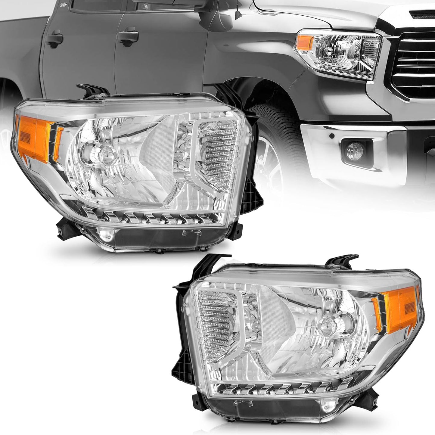 Headlight Assembly for 2014-2021 Toyota Tundra - No Factory LED DRL, Without Level Adjuster, Left & Right Pair - OMOTOR