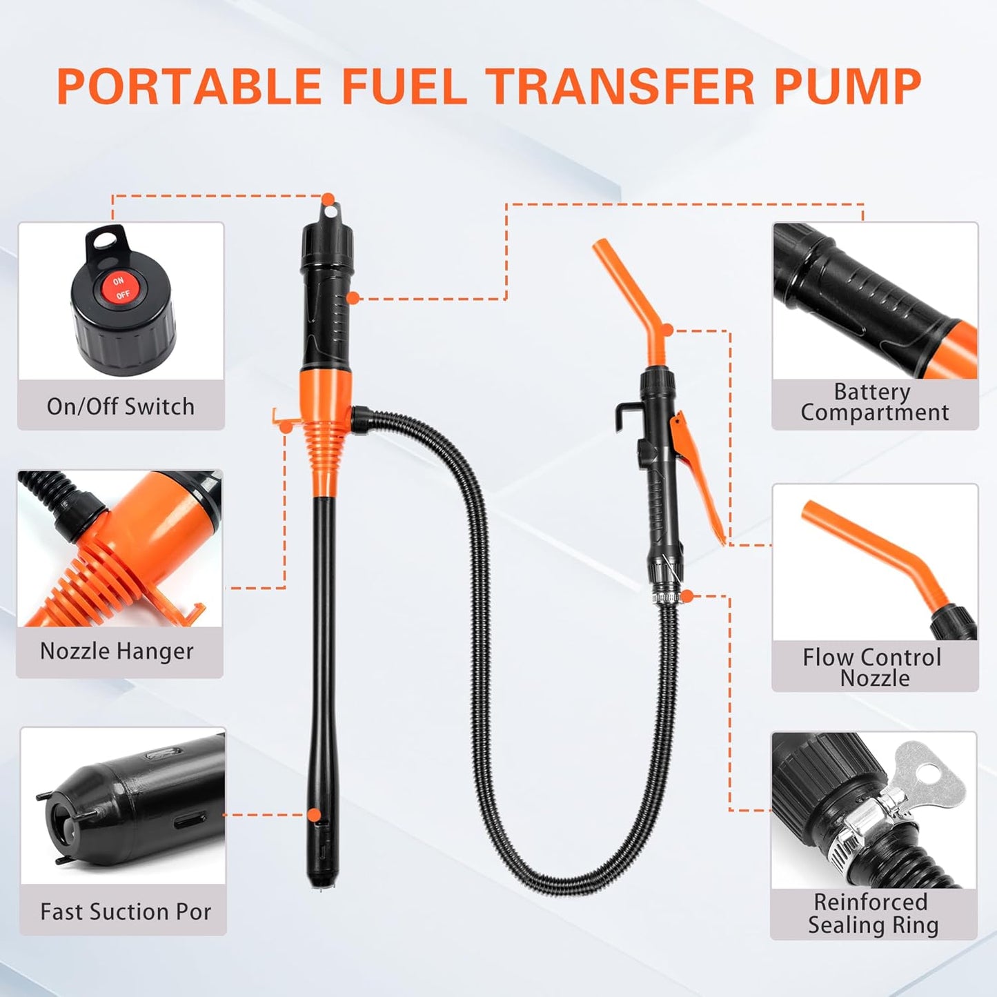 Portable Power Battery Pump, Battery Powered Siphon Fuel Transfer Pump, Universal Fit for Gasoline, Car, Portable Fuel Transfer Pump