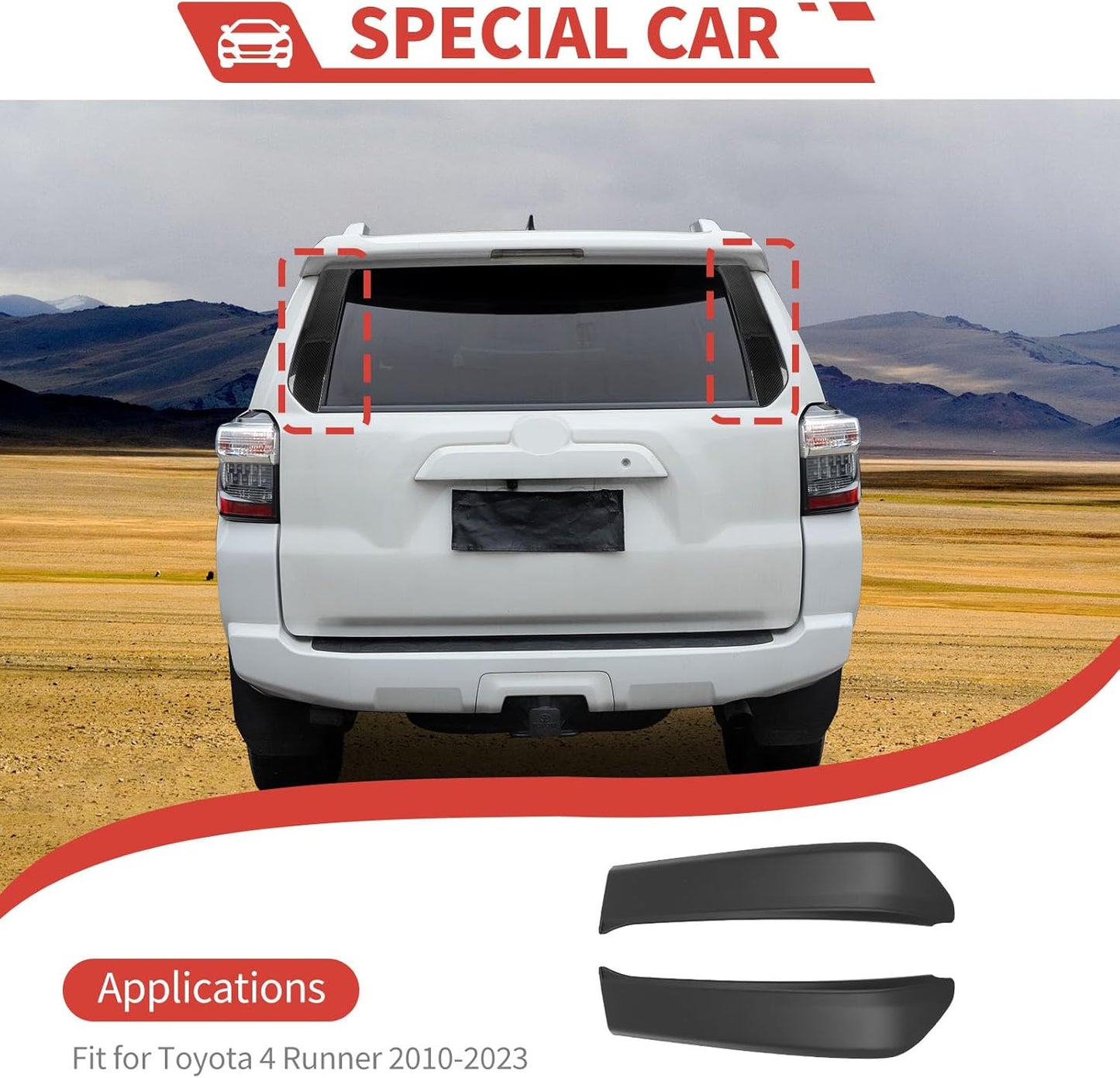 Tailgate Door Window Moldings Trim Rear Window Spoiler Side Wing Protector Covers Exterior Accessories Fit for Toyota 4 Runner 2010-2023 (Carbon Fiber Grain)