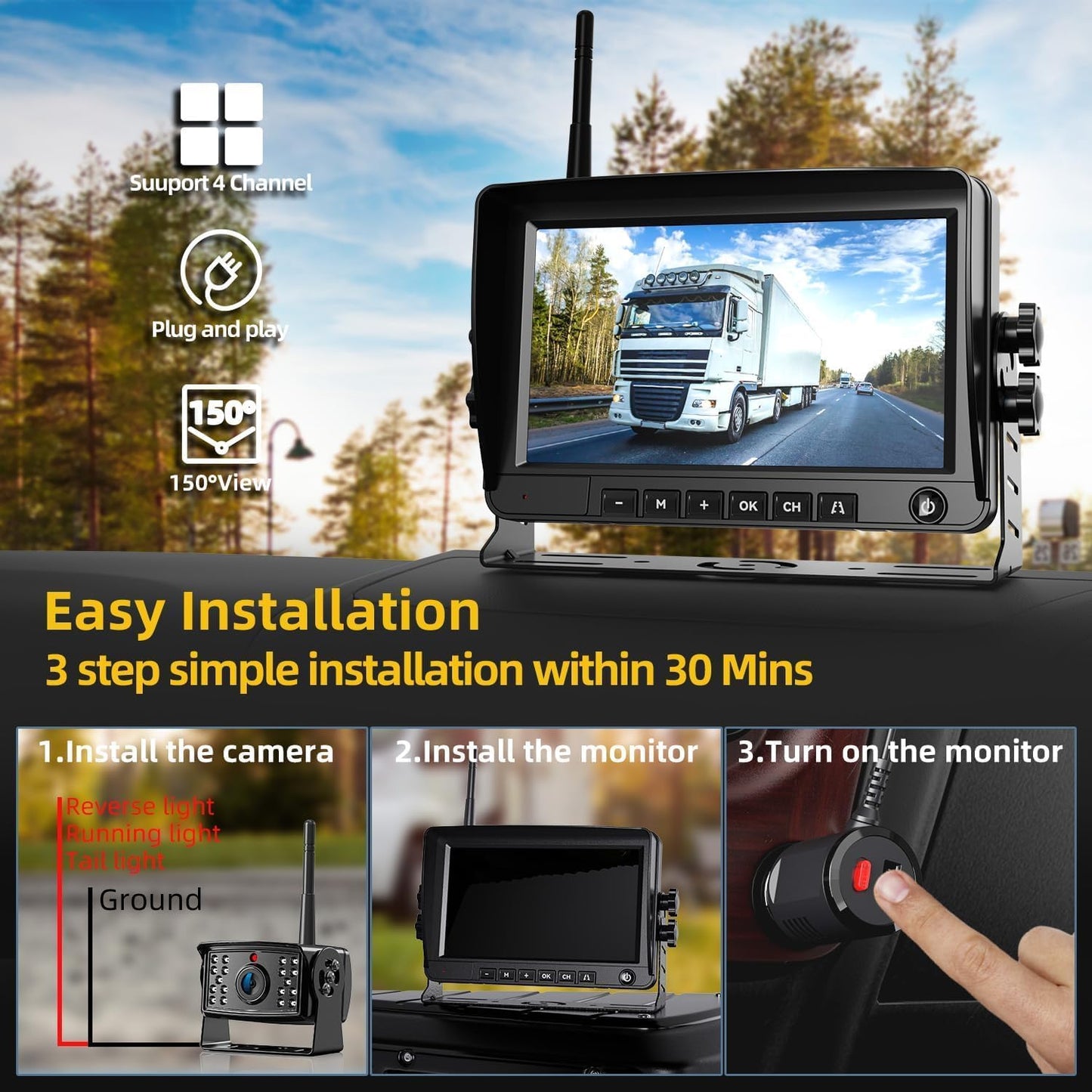 RV Wireless Backup Camera Plug and Play: Pre-Wired for Furrion System Recording Back Rear View Camera Easy Setup for Truck Trailer Motorhome Night Vision HD 1080P 7'' Monitor Split Screen Xroose CW7