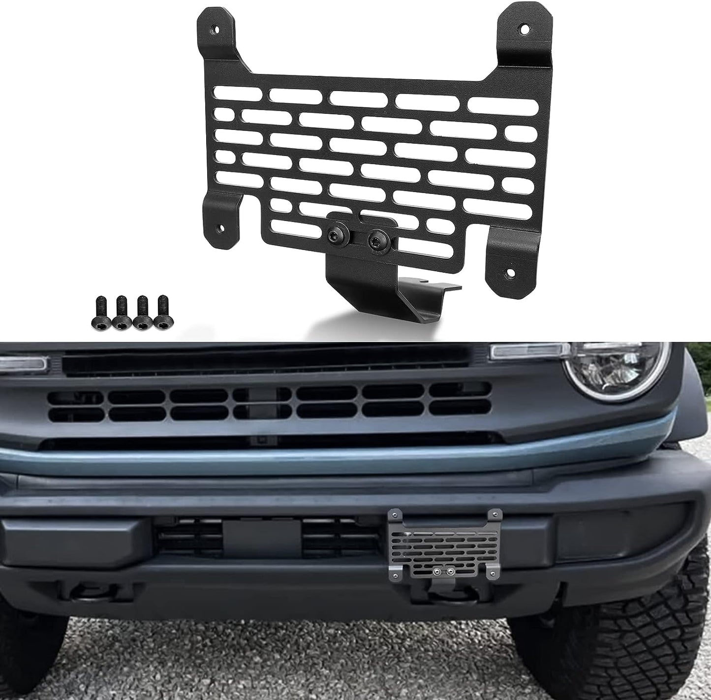 2021 2022 2023 Bronco License Plate Holder Mount Front License Plate Frame Relocation Bracket for Standard Plastic Bumper Compatible with Ford Bronco Accessories 6th Gen. - OMOTOR
